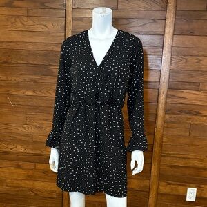 Chic Black and White Polka Dot Long Sleeve Dress